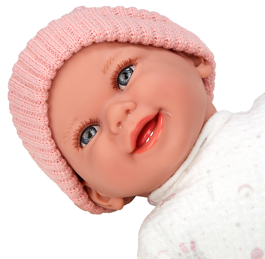 Arias kūdikėlis su garsu, rožine kepuryte, 34 cm