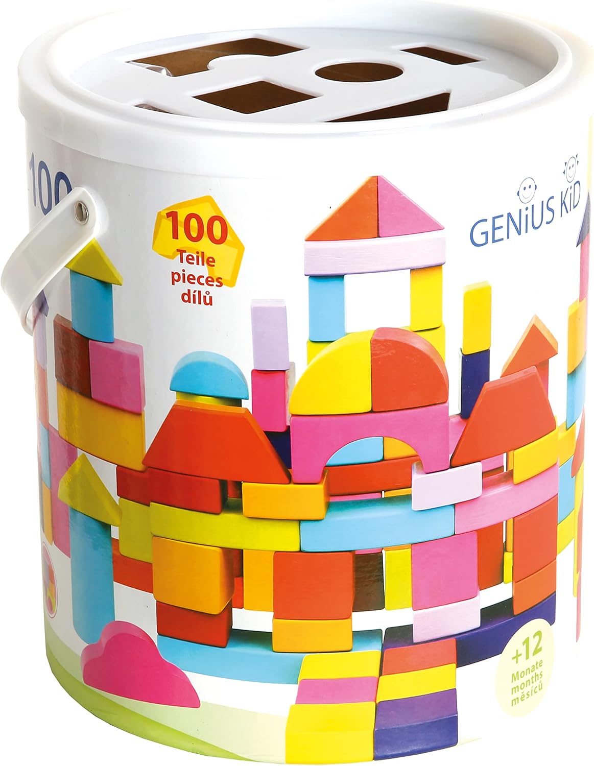 Spalvotos medinės kaladėlės, 12 mėn+, 100 vnt