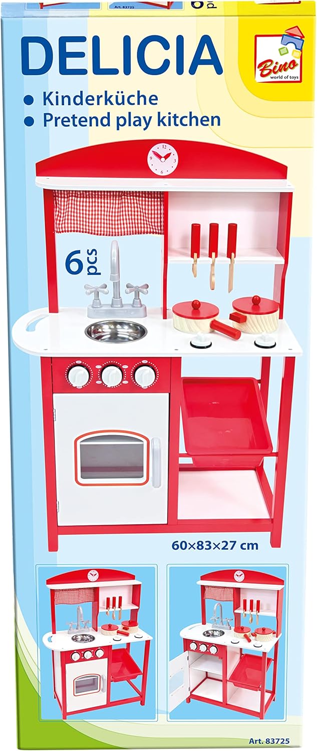 Red Wooden Play Kitchen with Accessories