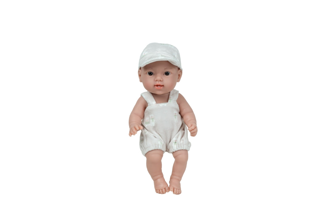 Arias lėlė kūdikėlis su smėlinės spalvos nešykle, 26 cm