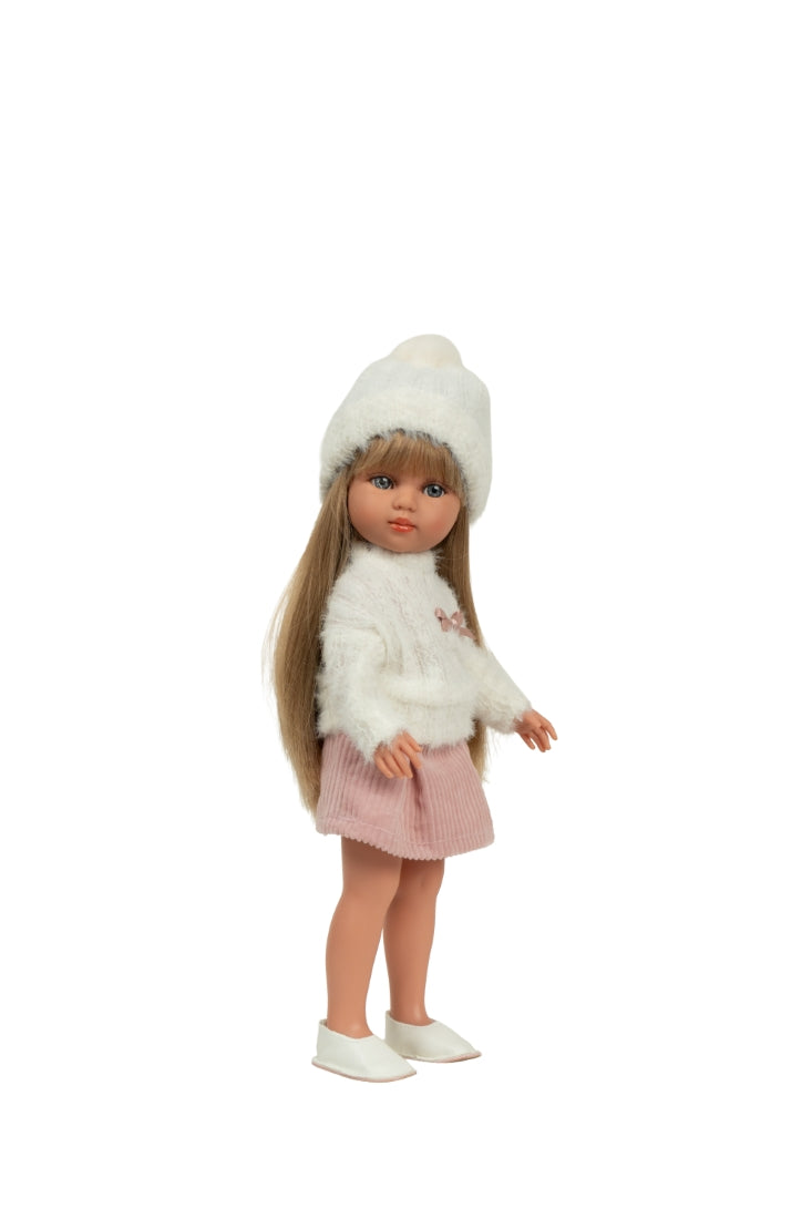 Arias lėlė mergaitė Carlota pūkuotu megztiniu, 36 cm