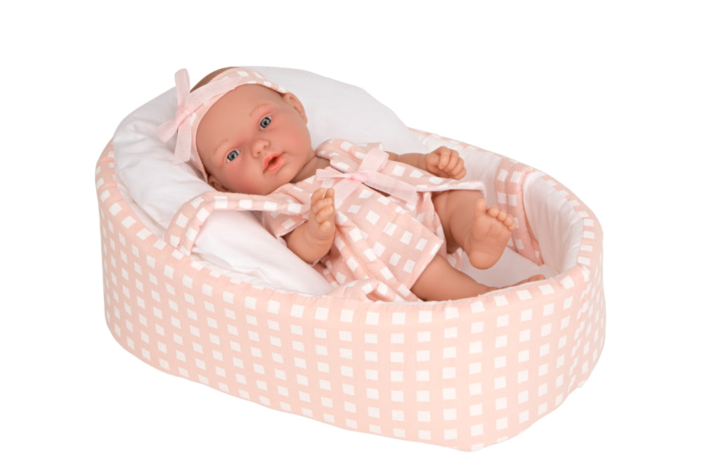 Arias lėlytė languotoje nešyklėje, oranžinėje, 26 cm | ARIAS
