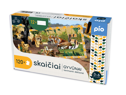 Lavinanti dėlionė SKAIČIAI - GYVŪNAI, 3-6 metų vaikams